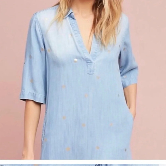 Cloth and Stone Blue Jean Dress with metallic dots. - Picture 4 of 13